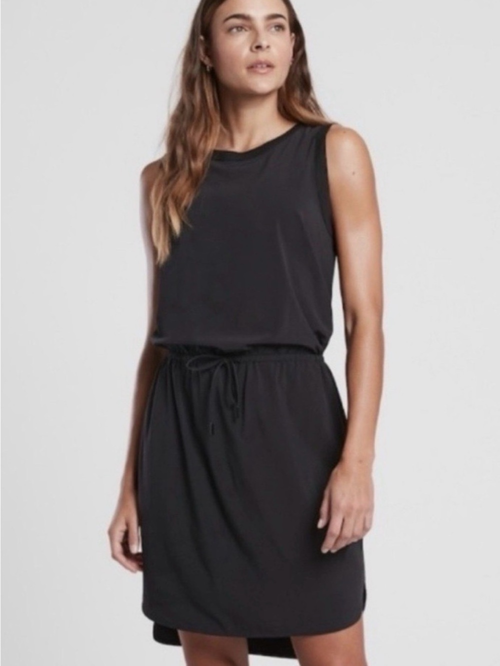 Athleta Classic Sleeveless Black Drawstring Athletic Casual Dress